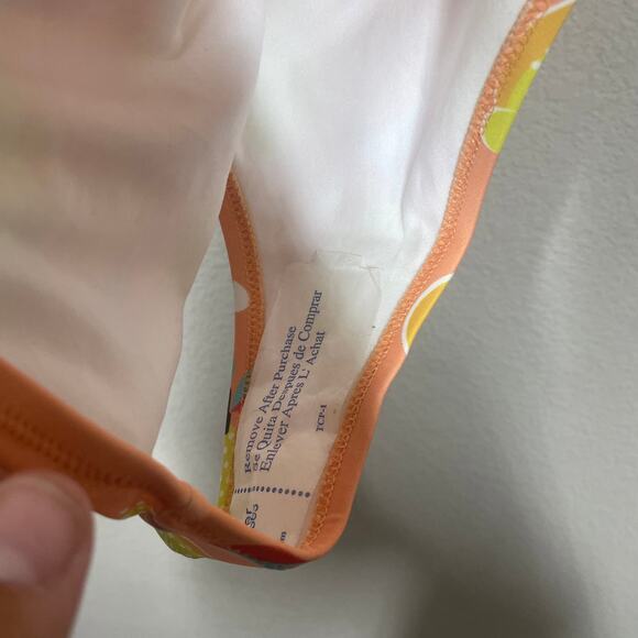 ModCloth Plus 1X The Siena One-Piece Swimsuit Pink Yellow Fruit Print Bow Front - Picture 8 of 10